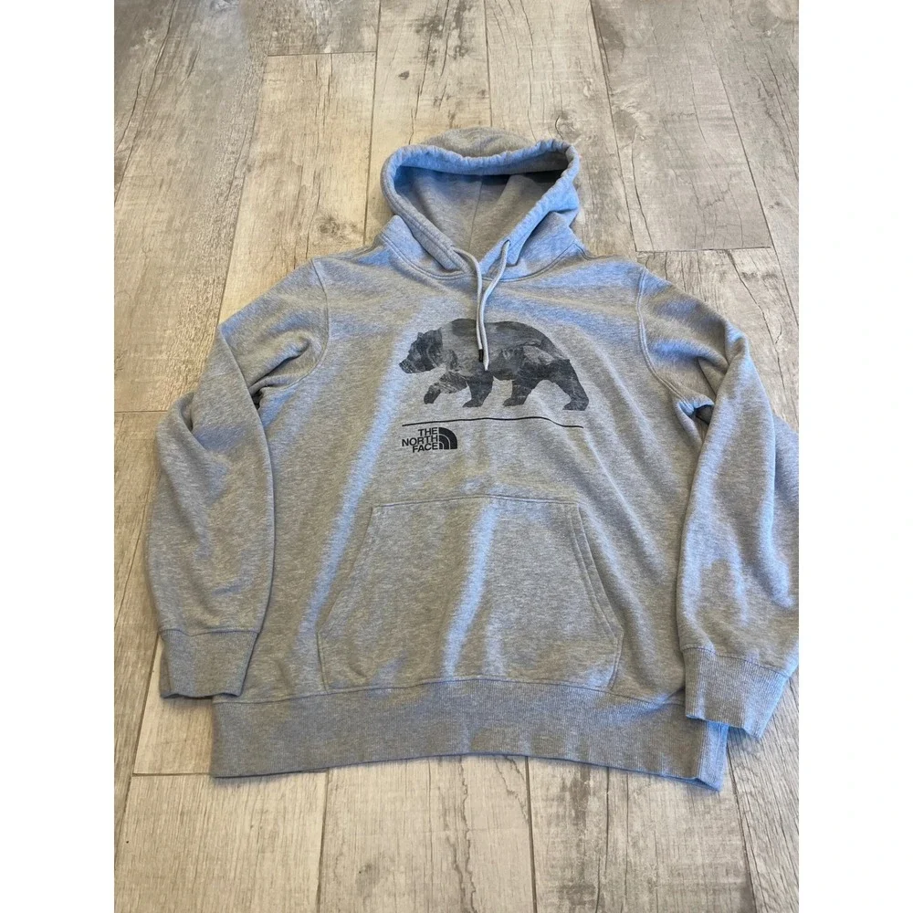 The North Face Mens Bear Mountain Graphic Hoodie Grey‎ Fleece Pullover Large